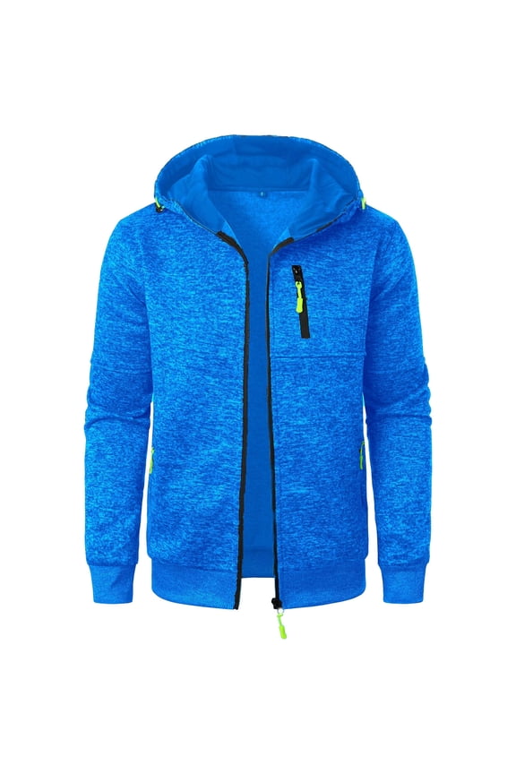 Men's Athletic Jacket Casual Slim Fit Workwear Coat Workout Running Athletic Active Jacket Solid Zip Up Hooded Jacket With Pockets Blue S