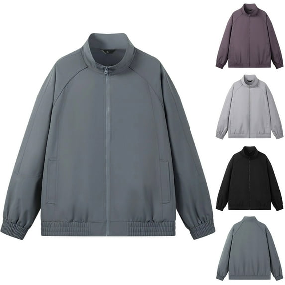 Timoontee Men's Athletic Jacket Outdoor Running Workout Jacket Solid Zip Up Jacket Casual Long Sleeve Stand Collar Jacket Fall Winter Jacket Navy M