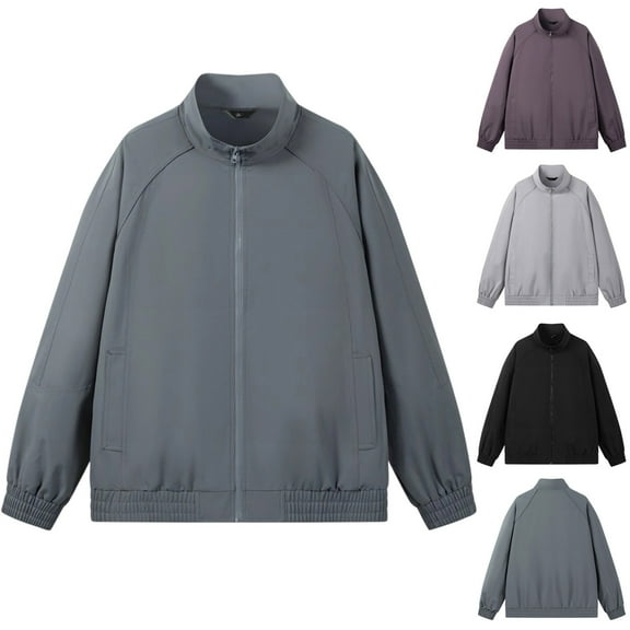 Timoontee Men's Athletic Jacket Outdoor Running Workout Jacket Solid Zip Up Jacket Casual Long Sleeve Stand Collar Jacket Fall Winter Jacket Navy M