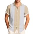 thumbnail image 1 of Timoontee Men's Athletic Short Sleeve Shirt Collared Printed Button Detail Lightweight Summer Wear Easy Care Everyday Wear Beige S, 1 of 6