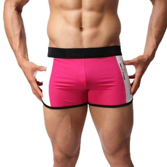Timoontee Men's Athletic Short Summer Beach Shorts Slim Fit Stretch Boxer Briefs Breathable Quick Dry Swim Trunks for Surfing Swimming Etc Hot Pink M