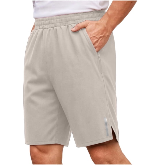 Timoontee Men's Athletic Shorts Lightweight Summer Sun Protection Shorts Hiking Running Mountain Sports Shorts Solid Elastic Waist Casual Shorts Beige M