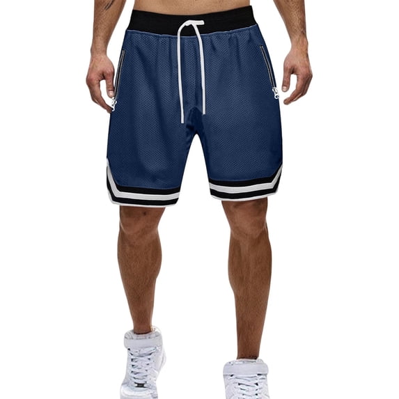 Timoontee Men's Athletic Shorts Regular Length Stretchy Waist Zippered Pockets Moisture Wicking Suitable For Beach Vacations Blue L