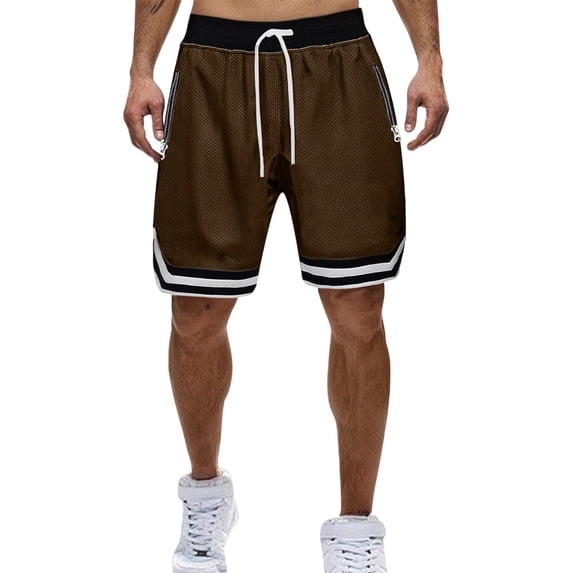 Timoontee Men's Athletic Shorts Regular Length Stretchy Waist Zippered Pockets Moisture Wicking Suitable For Beach Vacations Brown XL