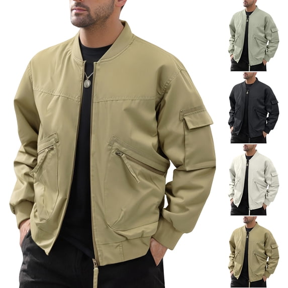 Timoontee Men's Baseball Jacket Workout Jacket Comfy Long Sleeve Stand Collar Jacket Coat Daily Casual Jacket Solid Zip Up Jacket Fall Clothes Gray XXL