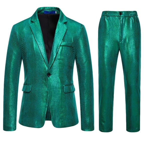 Timoontee Men's Blazer Sets Long Sleeve Notch Lapel One Button Jacket Blazer with Pant Fashion 2 Piece Sets Tuxedo for Party & Wedding Banquet & Prom & Nightclub Events Green XL