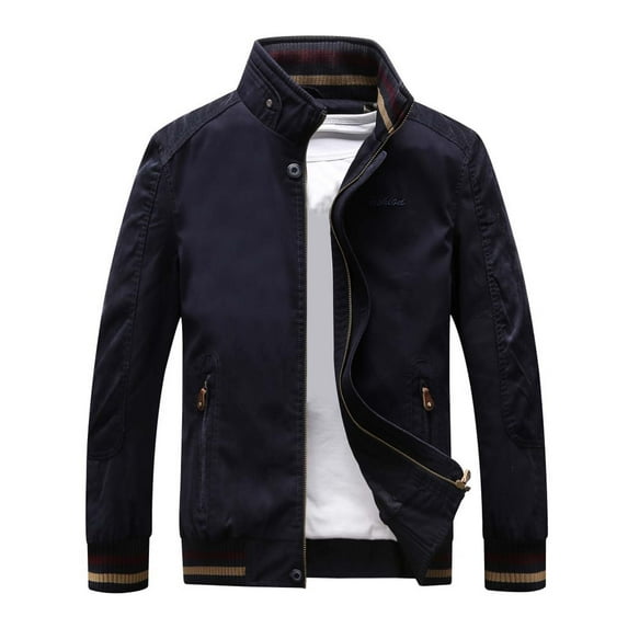 Timoontee Men's Bomber Jacket Regular Long Sleeve Stand Collar Zip Up Jacket Outdoor Casual Workout Jacket Solid Zipper Pocket Comfy Jacket Blue XXXXL