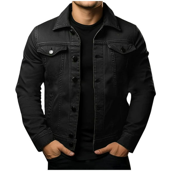 Timoontee Men's Business Casual Jacket Modern Fit Long Sleeve Lapel Collar Button Jacket Solid Pocket Hiking Jogger Coats Black XXL