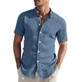 thumbnail image 1 of Timoontee Men's Button Down Shirts Lightweight Spring Casual Shirts Summer Beach Vacation Shirt Short Sleeve Mock Neck Dress Shirt Sky Blue XL, 1 of 7