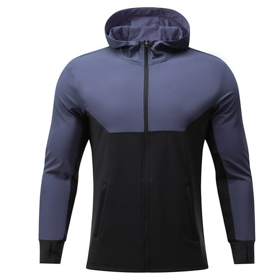 Timoontee Men's Cardigan Athletic Hoodies Long Sleeve Zip Up Pullover Tops Outdoor Casual Workout Sweatshirts Color Block Hooded Sweatshirts Blue M