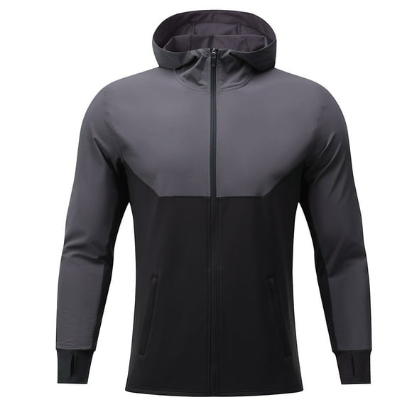 Timoontee Men's Cardigan Athletic Hoodies Long Sleeve Zip Up Pullover Tops Outdoor Casual Workout Sweatshirts Color Block Hooded Sweatshirts Gray XL