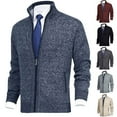 thumbnail image 1 of Timoontee Men's Cardigan Coats Modern Fit Long Sleeve Knitted Coats Full Zip Stand Collar Casual Tops Solid Pockets Outerwear Coats Dark Gray XL, 1 of 4