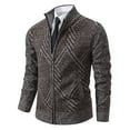 thumbnail image 1 of Timoontee Men's Cardigan Sweater Casual Comfy Stand Collar Tops Jacquard Textured Zip Up Sweater Slim Fit Knit Sweater Fall Winter Thickened Warm Sweater Coffee XL, 1 of 4