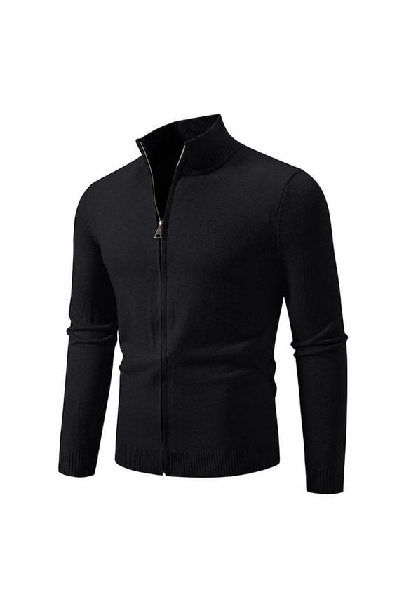 Men's Cardigan Sweater Casual Comfy Stand Collar Tops Solid Zip Up Sweater Slim Fit Knit Sweater Fall Winter Fashion Clothes Black M
