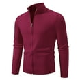 thumbnail image 1 of Timoontee Men's Cardigan Sweater Casual Comfy Stand Collar Tops Solid Zip Up Sweater Slim Fit Knit Sweater Fall Winter Fashion Clothes Wine L, 1 of 2