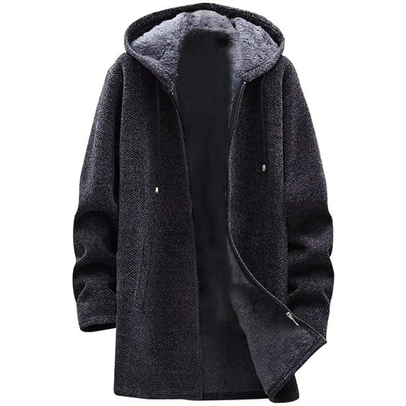Timoontee Men's Cardigan Sweater Sherpa Lined Long Coats Casual Comfy Oversize Hoodie Jacket Solid Zip Up Outerwear Fall Winter Warm Coats Dark Gray XXL
