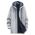 thumbnail image 1 of Timoontee Men's Cardigan Sweater Sherpa Lined Long Coats Casual Comfy Oversize Hoodie Jacket Solid Zip Up Outerwear Fall Winter Warm Coats Gray L, 1 of 5