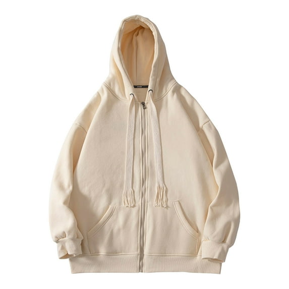 Timoontee Men's Cardigan Sweatshirts Relaxed Fit Long Sleeve Full Zip Tops Casual Fall Warm Hooded Sweatshirts Solid Pocket Hoodies Khaki M