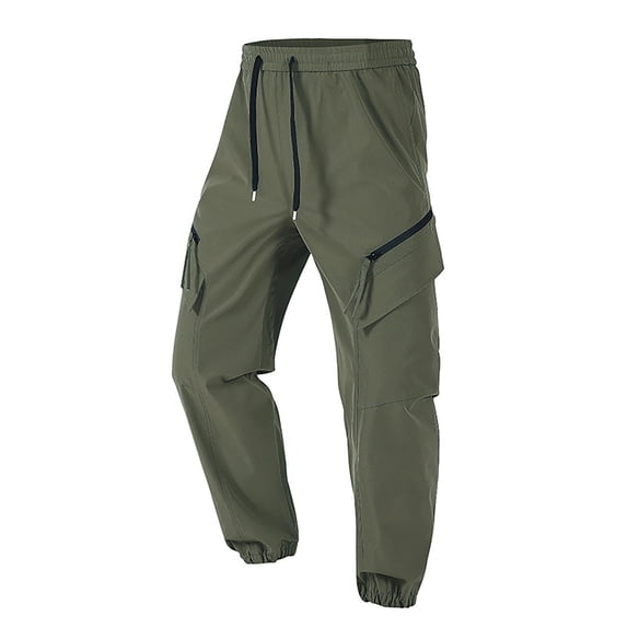 Timoontee Men's Cargo Joggers Elastic Waistband Drawstring Solid Zipper Workwear Pants Lightweight Breathable Outdoor Casual Jogger Hiking Trousers with Pockets Army Green XXXXL