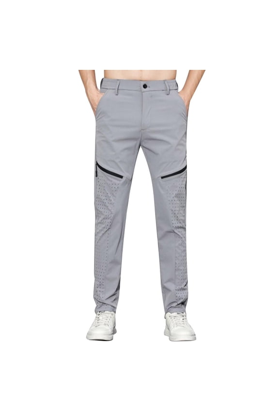 Men's Cargo Pants Relaxed Elastic Waist Outdoor Workout Pants Lightweight Wind Resistant and Waterproof Solid Pockets Pants Gray 32