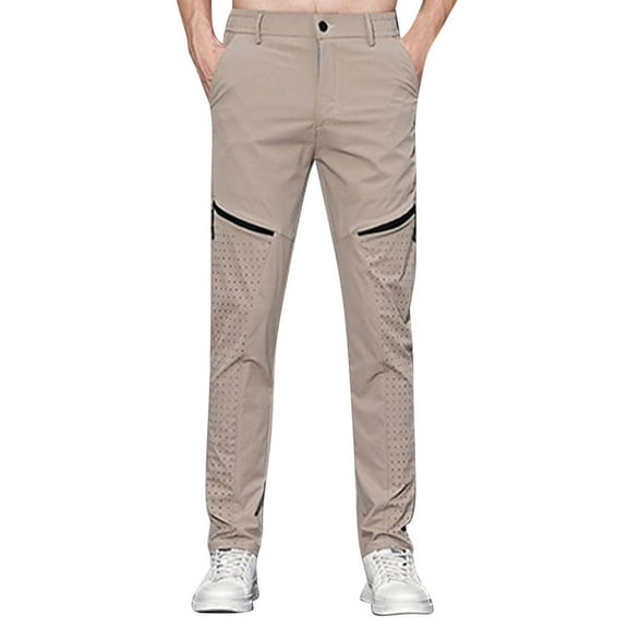 Timoontee Men's Cargo Pants Relaxed Elastic Waist Outdoor Workout Pants Lightweight Wind Resistant and Waterproof Solid Pockets Pants Khaki 28
