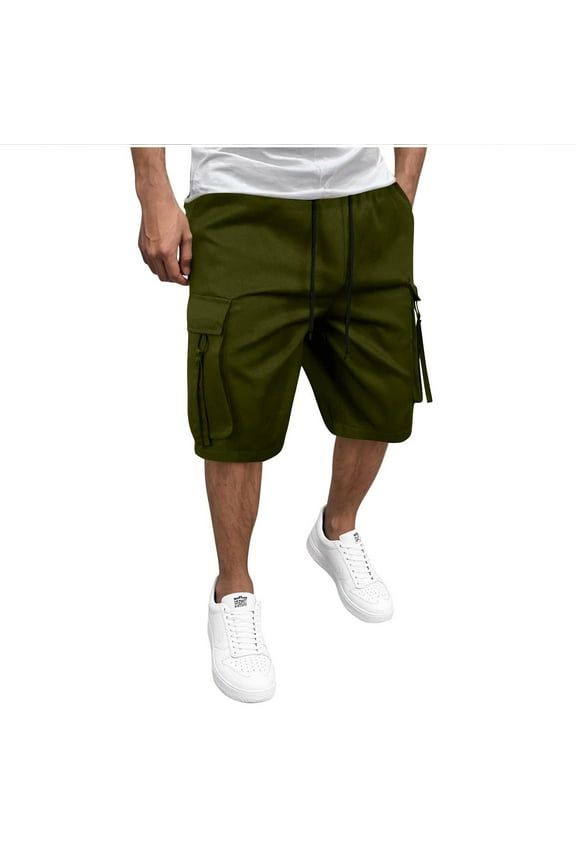 Men's Cargo Shorts Loose Fit Elastic Waist Drawstring Knee Length Shorts Quick Dry Summer Casual Shorts with Pockets Army Green XL