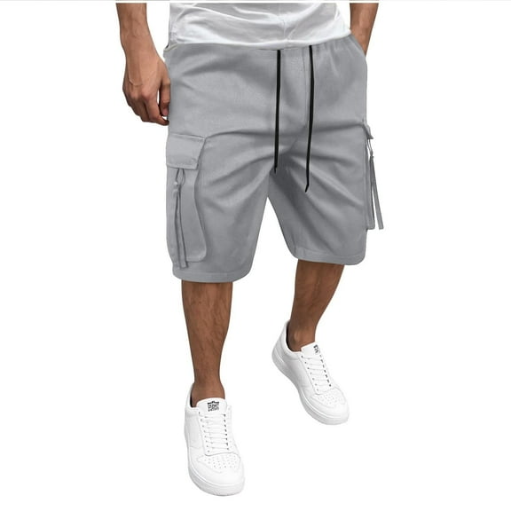 Timoontee Men's Cargo Shorts Loose Fit Elastic Waist Drawstring Knee Length Shorts Quick Dry Summer Casual Shorts with Pockets Gray S