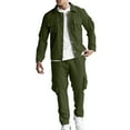 thumbnail image 1 of Timoontee Men's Cargo Tracksuit 2 Piece Long Sleeve Button Down Shacket with Trousers Multi Pockets Outfits Outdoor Casual Adventure Sets Army Green XXXL, 1 of 5