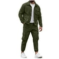 thumbnail image 1 of Timoontee Men's Cargo Tracksuit Long Sleeve Lapel Button Down Jacket and Jogger Pants Spring Fall Fashion 2 Piece Outfits Daily Casual Multi Pockets Sets Army Green XXXL, 1 of 8