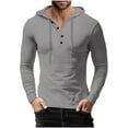 thumbnail image 1 of Timoontee Men's Casual Hoodies Modern Fit Long Sleeve Waffle Textured Quarter Button Pullover Tops Lightweight Solid Hooded Sweatshirts for Hiking Jogger Running Workout Gray XL, 1 of 6