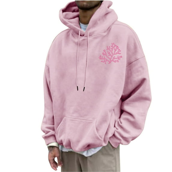 Timoontee Men's Casual Hoodies Relaxed Fit Lightweight Long Sleeve Hooded Sweatshirts Fall Winter Fashion Prints Pocket Warm Tops Pink XL