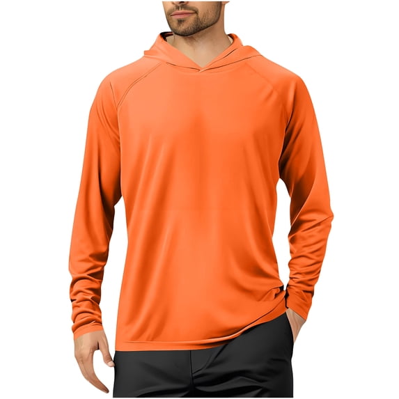 Timoontee Men's Casual Hoodies Relaxed Fit Long Sleeve Workout Hooded Tops Lightweight Breathable Solid Sun Protective Pullover Tops Orange XL