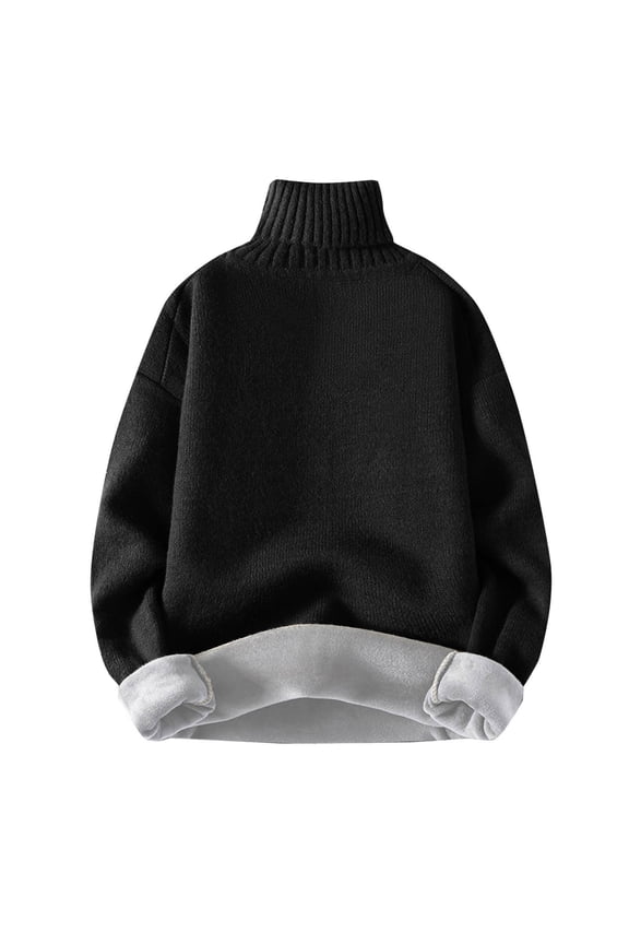 Men's Casual Knit Sweater Thickened Warm Sweater Long Sleeve Turtleneck Sweaters Solid Pullover Tops Fall Winter Comfy Sweaters Black S