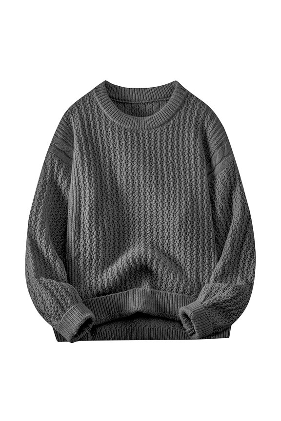 Men's Casual Long Sleeve Sweater Solid Crewneck Pullover Tops Jacquard Textured Sweaters Fall Winter Comfy Thermal Sweaters Gray M