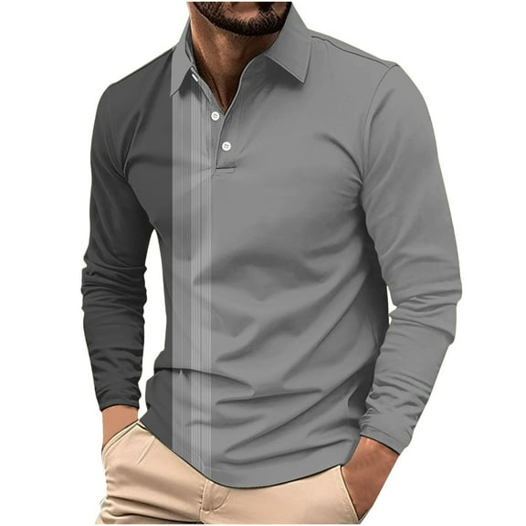 Timoontee Men's Casual Shirts Relaxed Fit Long Sleeve Lapel Collar Pullover Tops Lightweight Breathable Color Block Summer Classic Workout Shirts Gray S