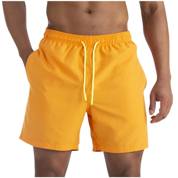 Timoontee Men's Casual Shorts Loose Fit Elastic Waist Drawstring Pocket Shorts Lightweight Quick Dry Breathable Outdoor Sweatspants Yellow M