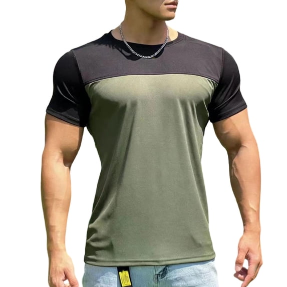 Timoontee Men's Casual Solid-Color Round-Neck Pullover T-shirt Short-Sleeve Top Blouses Shirts Green S