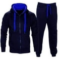 thumbnail image 1 of Timoontee Men's Casual Solid Sweatsuits 2 Piece Set Long Sleeve Cardigan Hoodies Zip Up Sweatshirts with Drawstring Elastic Waist Sweatpants for Hiking Jogging Workout Navy XXL, 1 of 2