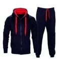 thumbnail image 1 of Timoontee Men's Casual Solid Sweatsuits 2 Piece Set Long Sleeve Cardigan Hoodies Zip Up Sweatshirts with Drawstring Elastic Waist Sweatpants for Hiking Jogging Workout Watermelon Red M, 1 of 2