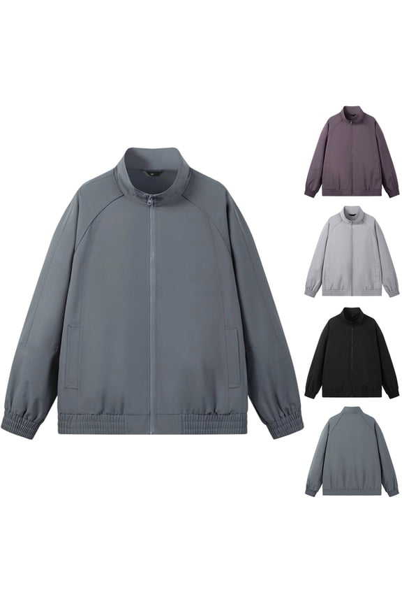 Men's Casual Stand Collar Jacket Fall Long Sleeve Jacket Fashion Solid Button Down Jacket Coat Outdoor Cycling Hiking Workout Jacket Black XXL