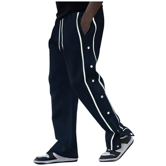 Timoontee Men's Casual Sweatpants Side Split Snap Open Bottom Workout Pants Loose Fit Leg Breakaway Post Surgery Pants Joggers Athletic with Pockets Navy L