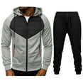 thumbnail image 1 of Timoontee Men's Casual Tracksuit Color Block Long Sleeve Zip Up Hoodies Zip Pockets Pullover Sweatshirts 2 Piece Outfit Drawstring Elastic Waist Sweatpants White L, 1 of 3