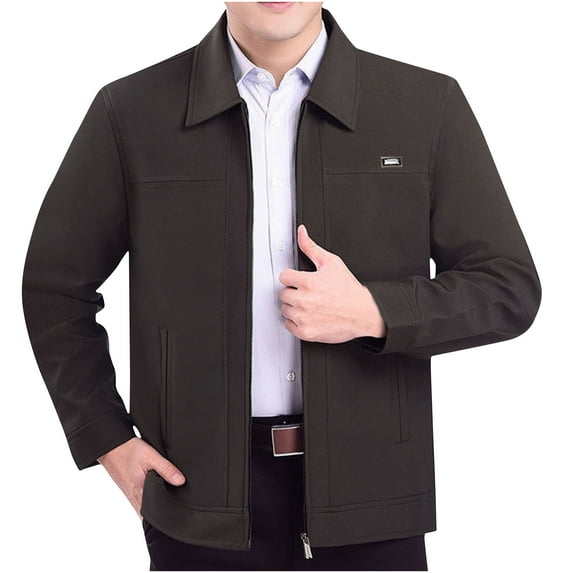 Timoontee Men's Classic Jacket Long Sleeve Lapel Collar Cardigan Jacket Fall Winter Casual Zip Up Jacket Lightweight Comfy Solid Pocket Outwear Coffee L