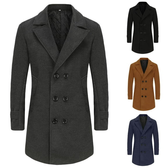 Timoontee Men's Classic Trentch Coat Casual Long Sleeve Stand Collar Jacket Coat Winter Fashion Overcoat Solid Single Breasted Pea Coat Army Green M