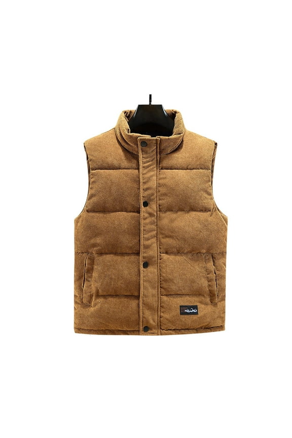 Men's Cold Weather Vest Sleeveless Stand Collar Vest Warm Thickened Winter Padded Vest Coat Casual Comfy Waistcoat Solid Zip Up Quilted Vest Yellow XXXL