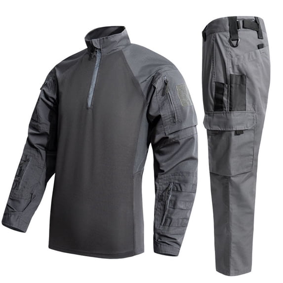Timoontee Men's Color Block Outdoor Tactical Tracksuit Set Long Sleeve Stand Collar Workwear Quarter Zip Pullover Tops with Button Sweatpants 2 Piece Set Gray XXL
