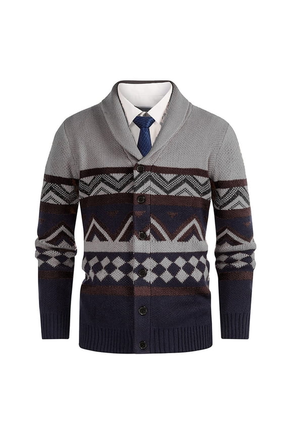 Men's Color Block Shawl Collar Sweaters Casual Comfy Button Down Tops Modern Fit Long Sleeve Sweater Fall Winter Trendy Sweaters Gray XXL