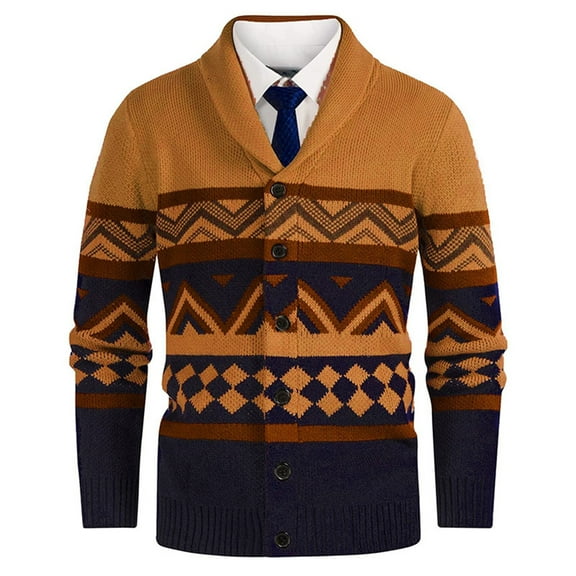 Timoontee Men's Color Block Shawl Collar Sweaters Casual Comfy Button Down Tops Modern Fit Long Sleeve Sweater Fall Winter Trendy Sweaters Orange XXL