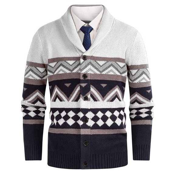 Timoontee Men's Color Block Shawl Collar Sweaters Casual Comfy Button Down Tops Modern Fit Long Sleeve Sweater Fall Winter Trendy Sweaters White XXL