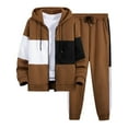 thumbnail image 1 of Timoontee Men's Color Block Tracksuit Casual Fleece Zip Up Sweatshirts Set Fluffy Warm Long Sleeve Hoodies with Ultra Soft Comfy Drawstring Long Pants 2 Piece Outfit Brown M, 1 of 7